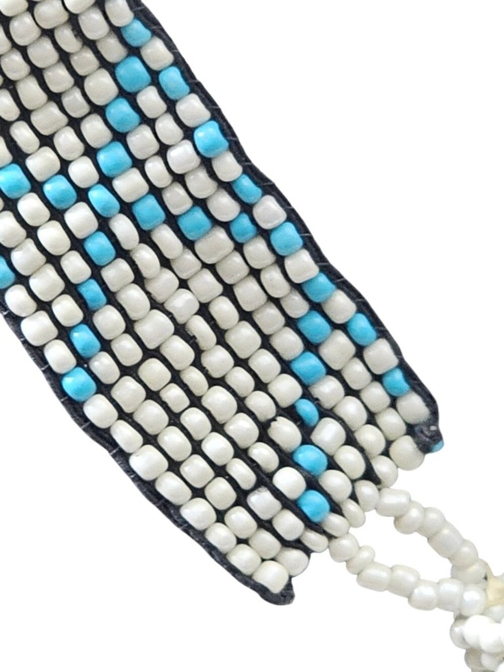 Vintage Beaded Fringe Bib Necklace Blue White Statement Tribal Boho Native Style - Picture 4 of 11